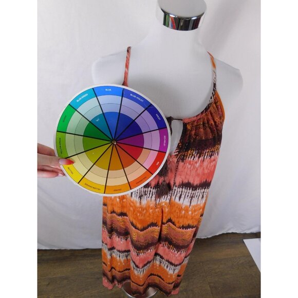 Mlle Gabrielle Dress Womens 1X Orange Boho Maxi Sleeveless Tassel Tie Dye Print - Picture 9 of 12